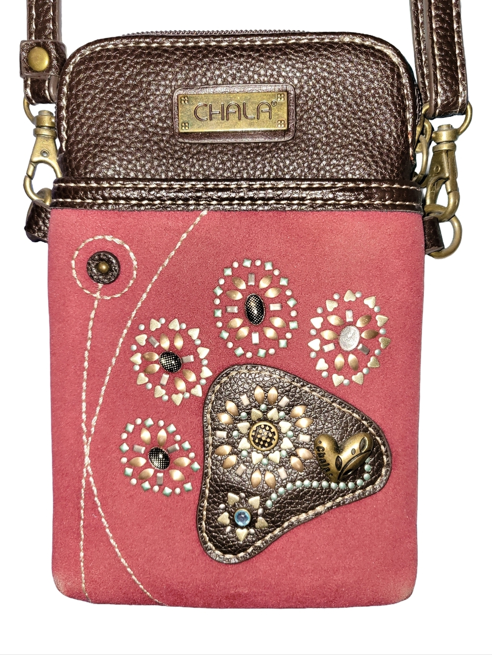 Chala Paw Print Cell Phone Crossbody Bag Maroon/Burgundy - EUC